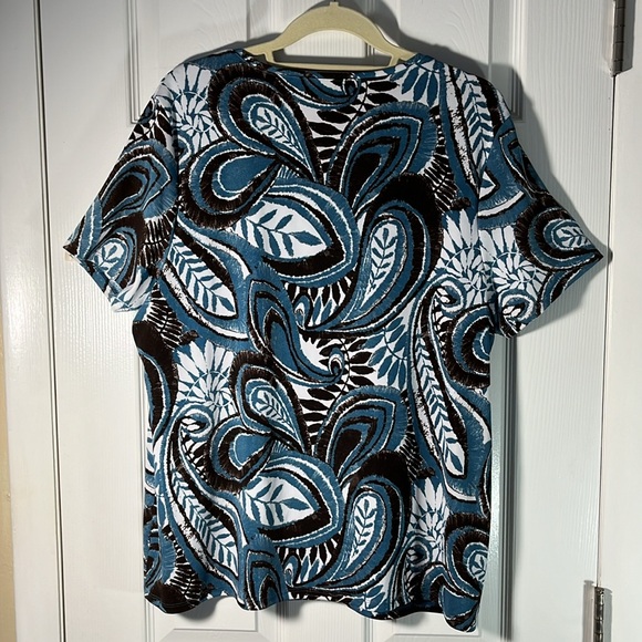 Easywear by Chicos womans stretchy short sleeve pullover top blue leaf print 16 - Picture 6 of 9